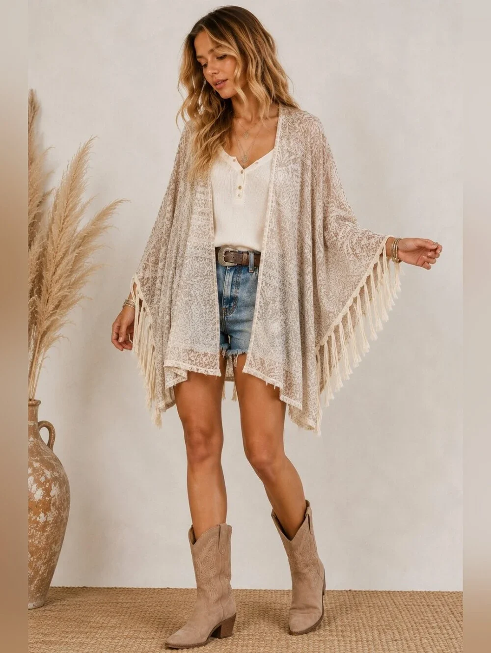 ✨ Free People Metallic Fringe Boho Poncho Kimono | Festival Bohemian Wrap XS/S ✨